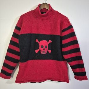 100% Wool Nepalese Artist Skull Sweater By Ark Medium